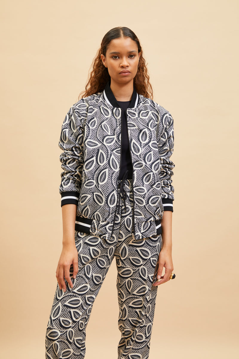 Reversible Unisex Akazi Bomber - Black Leaf/Blue Leaf