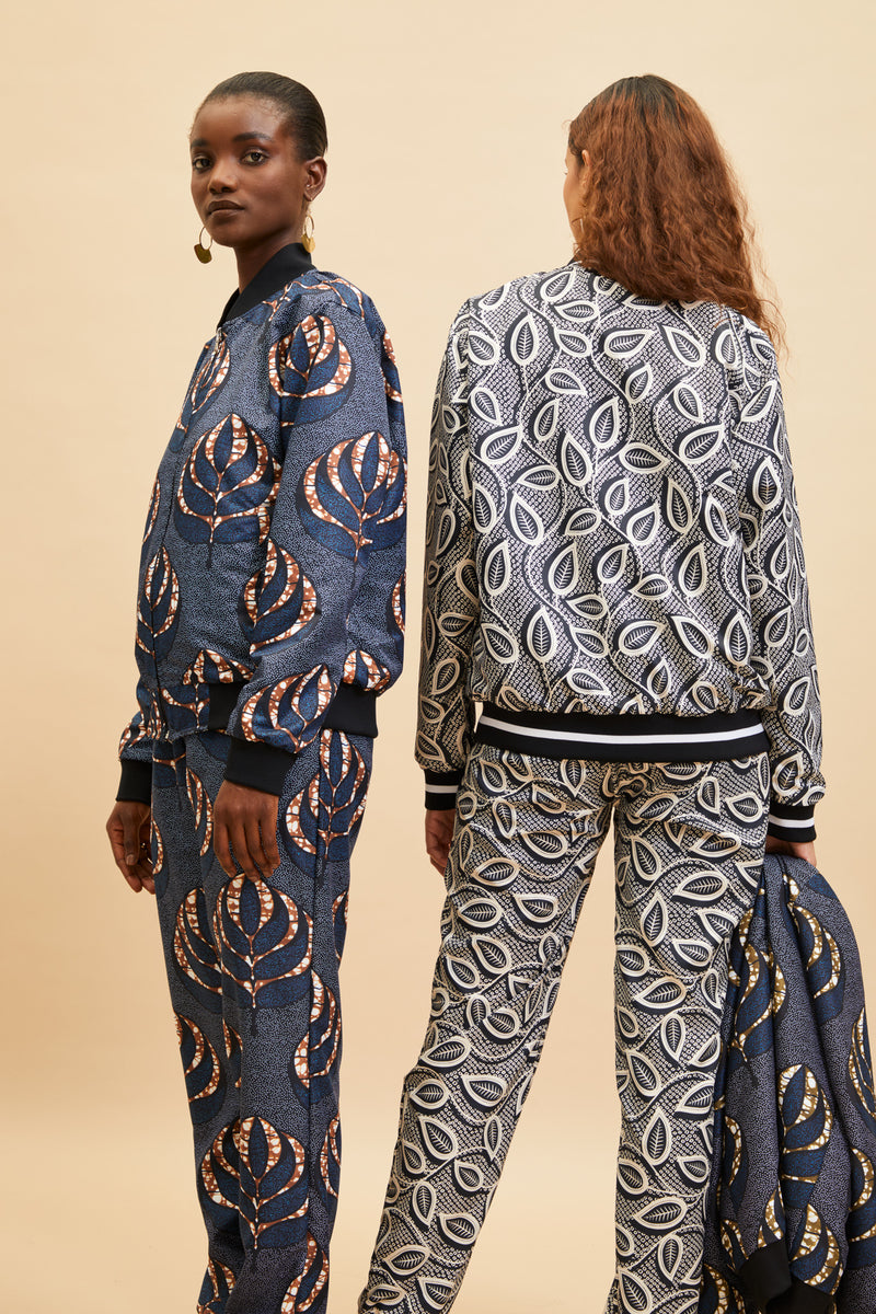 Reversible Unisex Akazi Bomber - Black Leaf/Blue Leaf