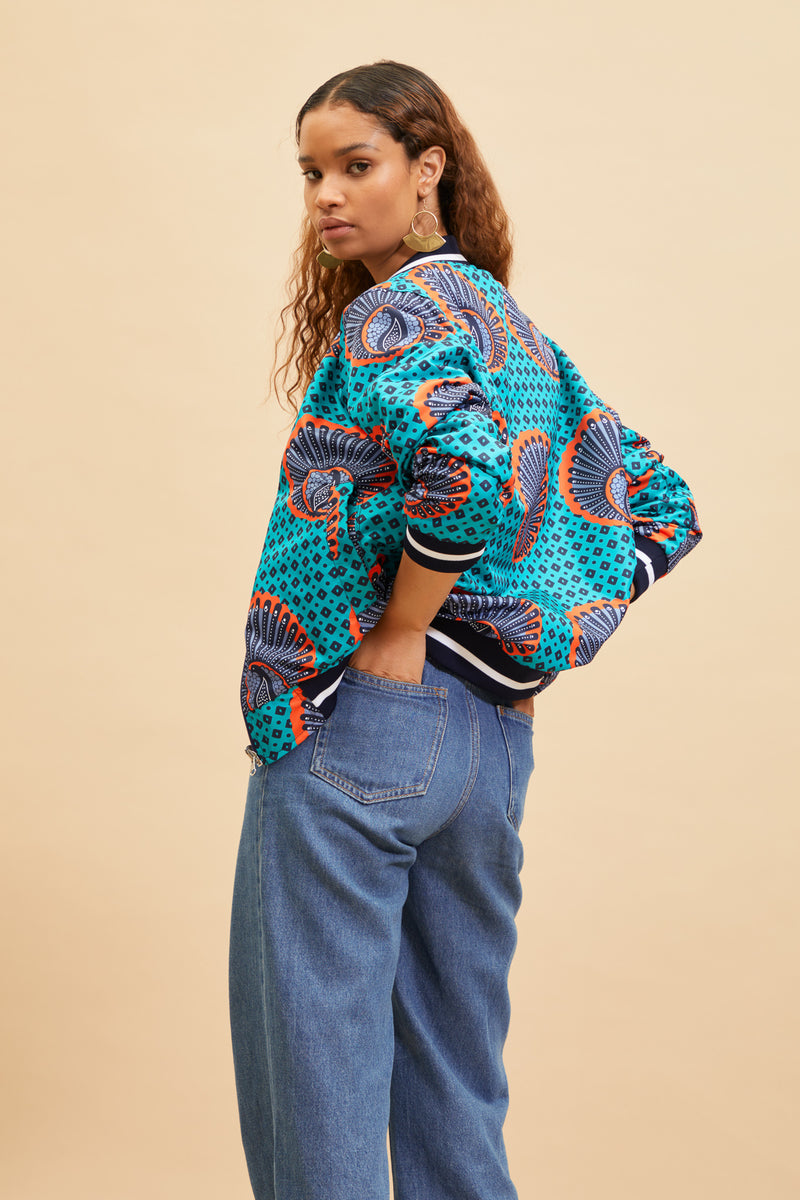 Reversible Unisex Akazi Bomber - Floral/Peacock