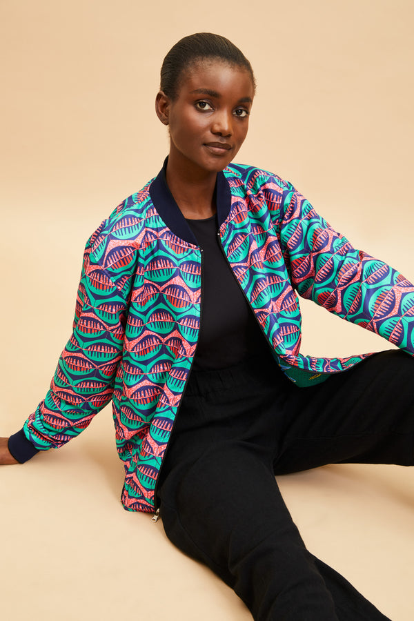 Reversible Unisex Akazi Bomber - Palm/Watermelon