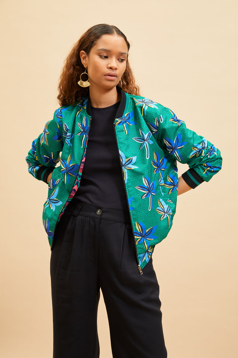 Reversible Unisex Akazi Bomber - Palm/Watermelon