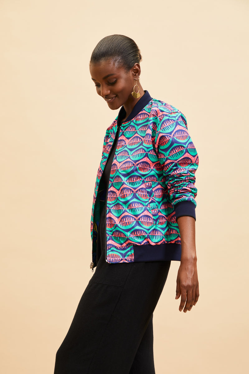 Reversible Unisex Akazi Bomber - Palm/Watermelon